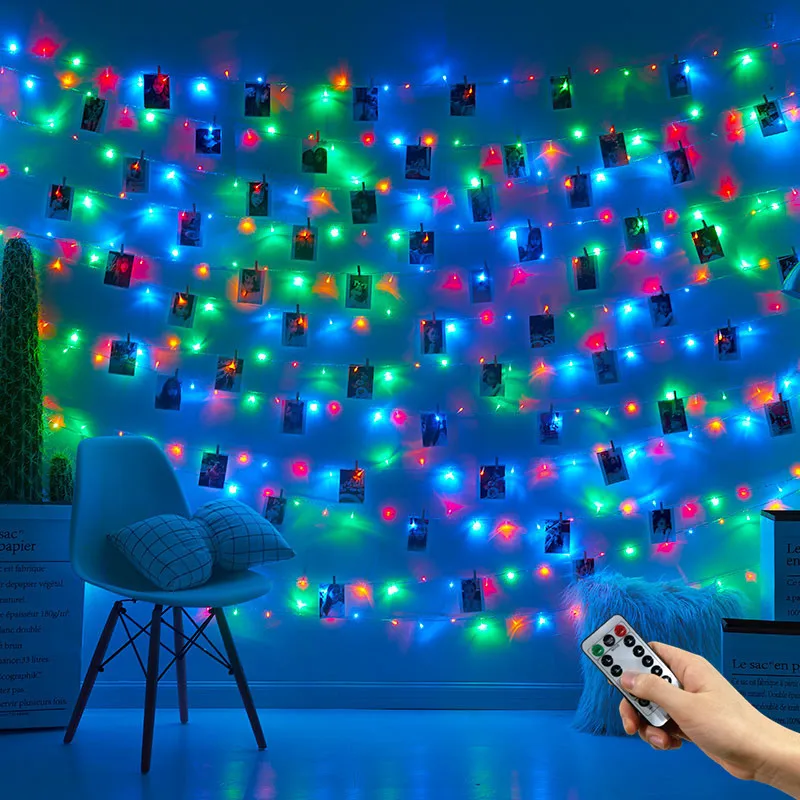 

Garland Christmas Decor Photo Clip Fairy Lamp Battery Operated Remote Outdoor Party Wedding Xmas LED String Light 10M Waterproof