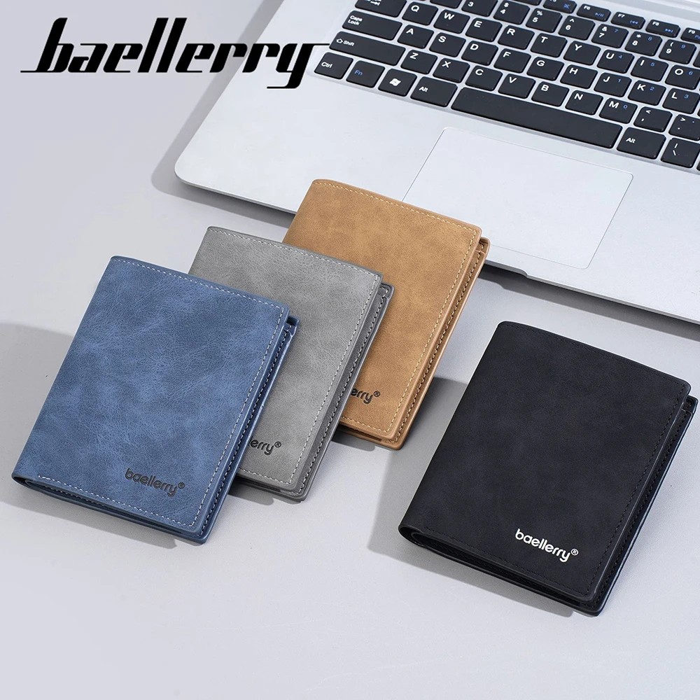 Baellerry Men's Engraved Short Wallet Premium Faux Leather 12-Slot Zipper Organizer Gift Box