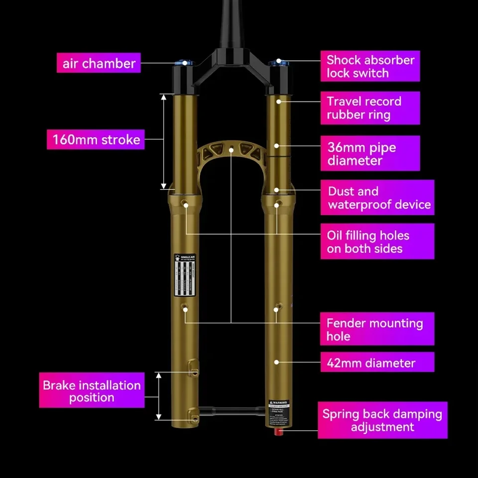 TANKE MTB Bike Fork 36mm Tube Mountain Bike Suspension Air Fork