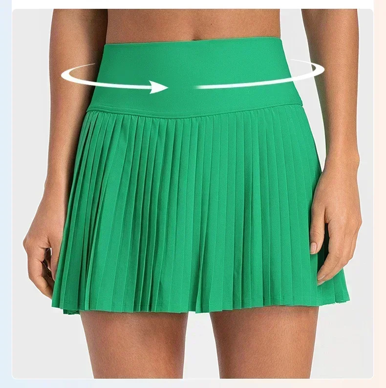 

Lulu Women High Waist Pleated Skirt Tennis Golf Sports Skirt Built-in Pocket Anti-slip Outdoor Jogging Yoga Fitness Skirt Shorts