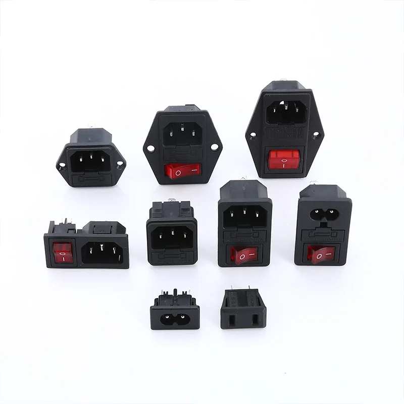 3 Pin IEC320 C14 Electrical Power Socket LED 250V Rocker Switch Brass 10A C6 Fuse Inlet Plug Connector Computer Mount Outlet 2 electrical sockets,electrical power socket