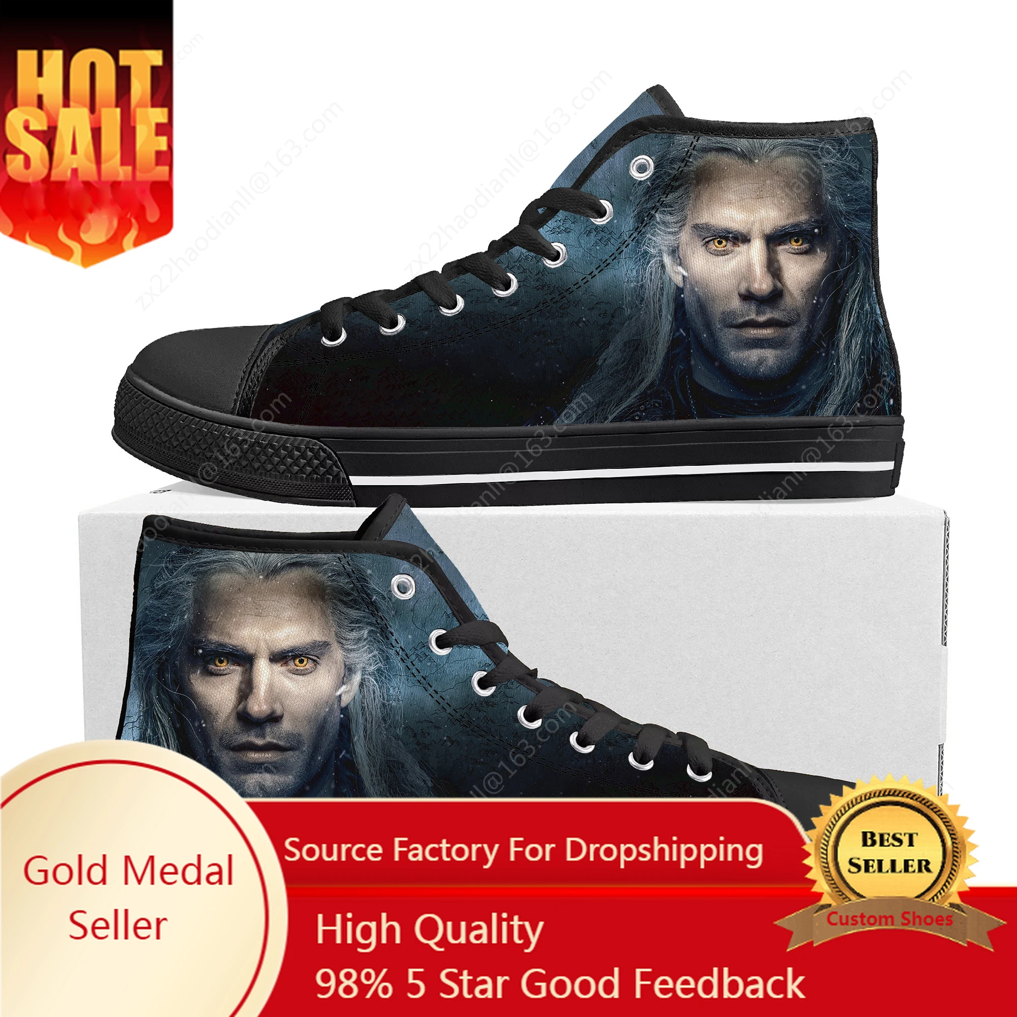 

The-Witcher High Top Sneakers Mens Womens Teenager High Quality Symbol Wolf Canvas Sneaker couple Shoe Casual Custom Made Shoes