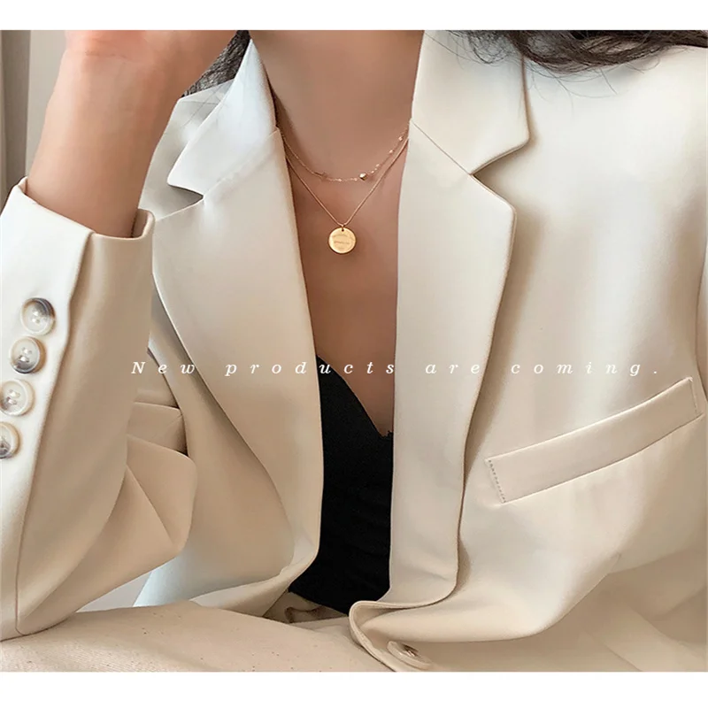 

Gold color Non Fading Double Layered Necklace For Women's Titanium Steel Collarbone Chain Circular Shape Pendant Fashion Jewelry