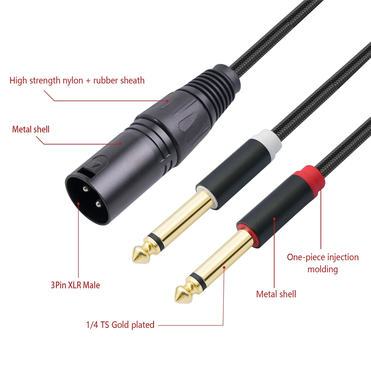 XLR Male to Dual 6.35mm Plug Audio Microphone Cable Microphone Cable Adapter Y-Splitter 1m