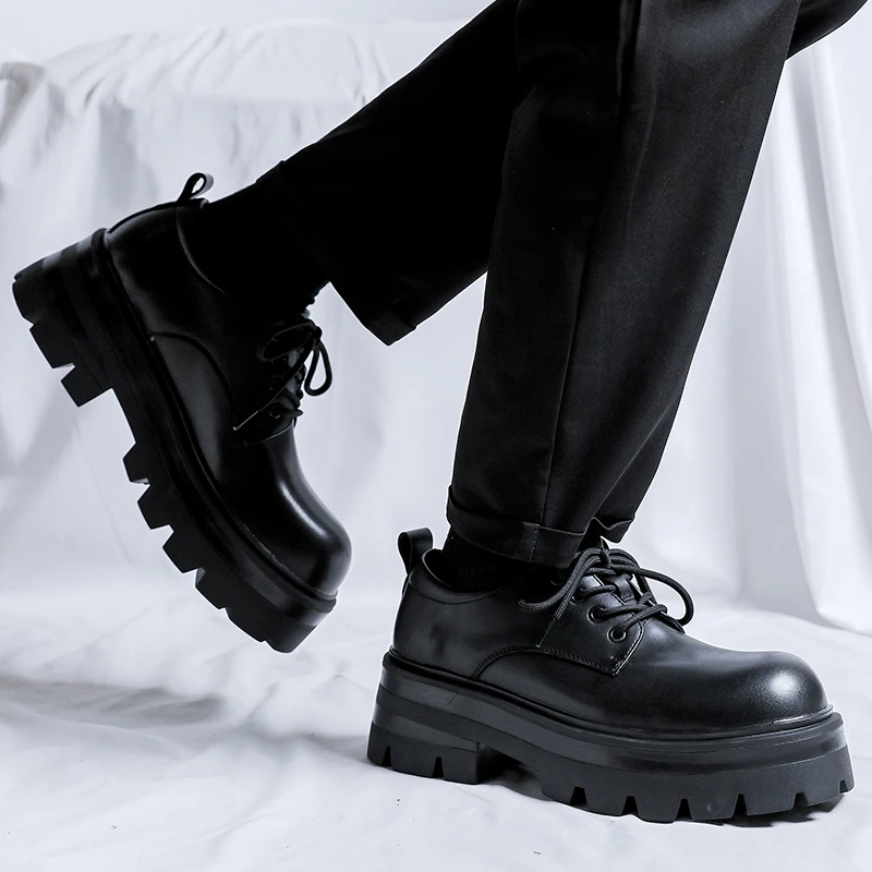 Leather Shoes Autumn Streetwear Fashion Business Casual Thick Platform Increase 8CM Leather Wedding Shoes Harajuku Korean Fashion Shoes