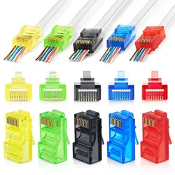 Assorted Color Easy - Crimp RJ45 Cat6 Pass - Through Connectors (50 - Pack) (Multicolor)