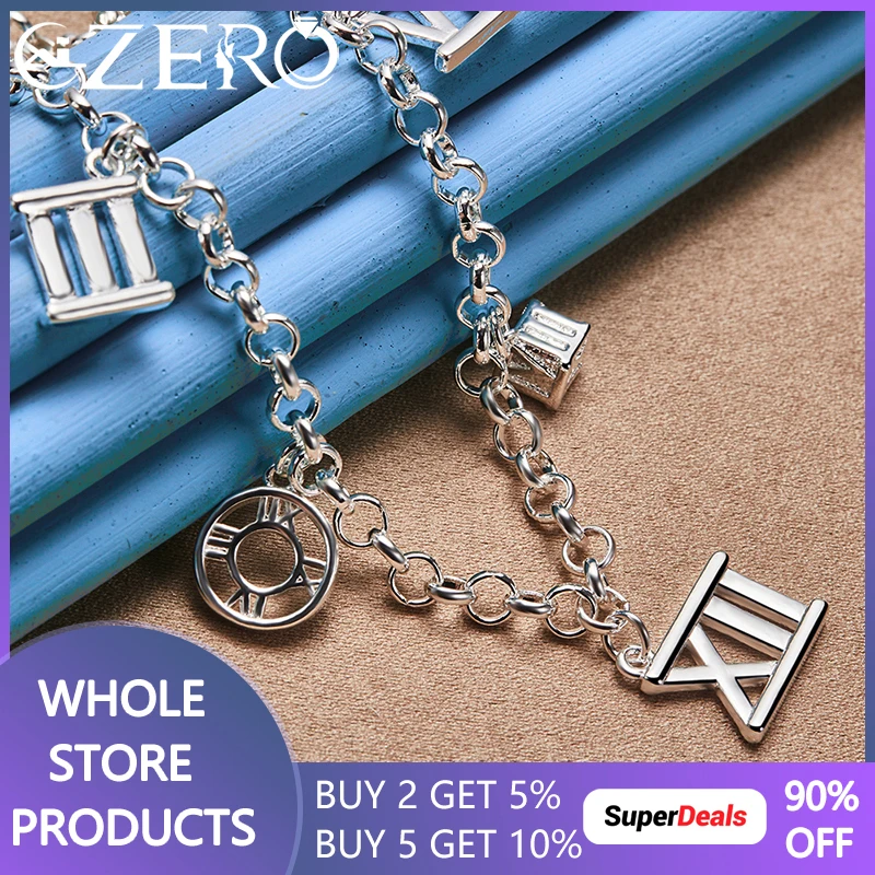 

ALIZERO 925 Sterling Silver Roman Numerals Chain Necklace For Women Men Wedding Party Fashion Hip Hop Charms Jewelry Gift