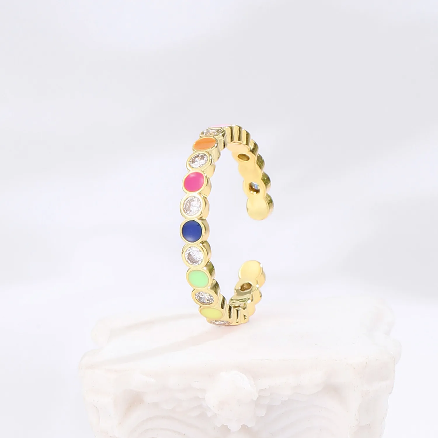 2021 INS Color Rainbow Fashion Rings For Women Finger Jewelry Clear CZ Colorful Neon Enamel Open Adjusted Dome Ring
