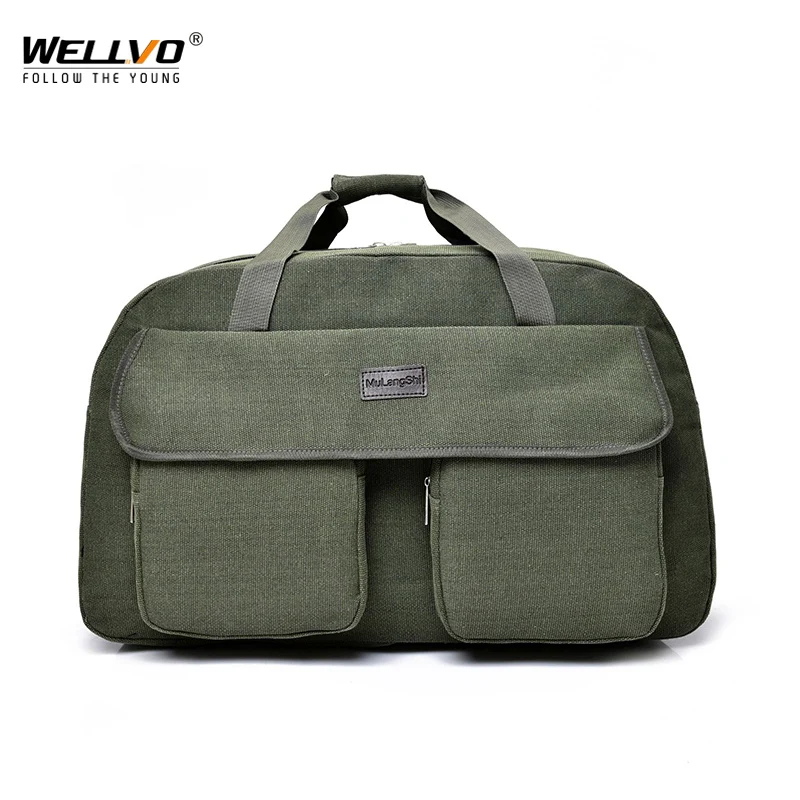 

Classic Solid Color Travelling Bag Multi-pocket Canvas Fabric Waterproof Luggage Bag Multifunction Large Capacity Handbag XA164C