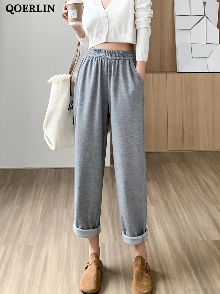 QOERLIN Autumn Winter Women Casual Sports Pants Fashion Fleece Sweatpants Baggy Thick Joggers Trousers Female Sporting Clothing