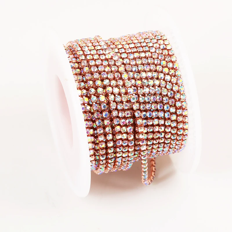 Description Picture 4 of itemAAA Grade SS4.5-SS18(1.5mm-4.5mm) Clear Crystal AB Dense Rhinestone Cup Chain Sliver/Rose Gold Claw Strass Rhinestone Chain Trim