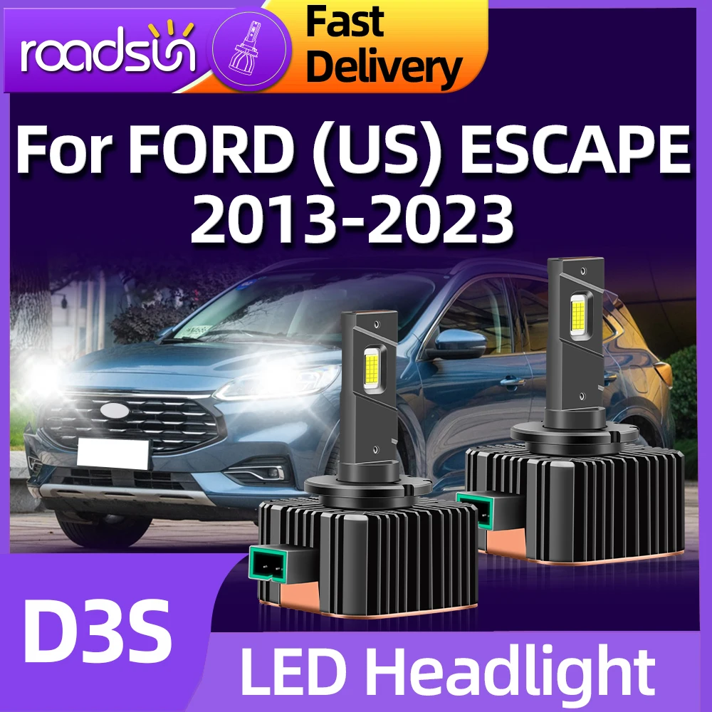 

Roadsun D3S LED Headlights Bulbs 30000LM Car Headlamp 6000K White For FORD (US) ESCAPE 2013 2014 2015 2016 2017 2018 2019-2023