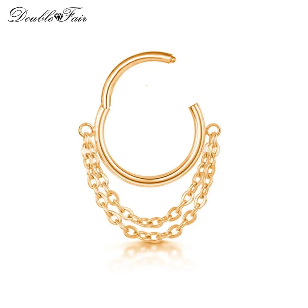 Edelstahl hängendes Segment Clicker Septum Ring mit Kette Piercing Nasenohrring Knorpel Helix Ohrring für Unisex-Schmuck – Detail 9