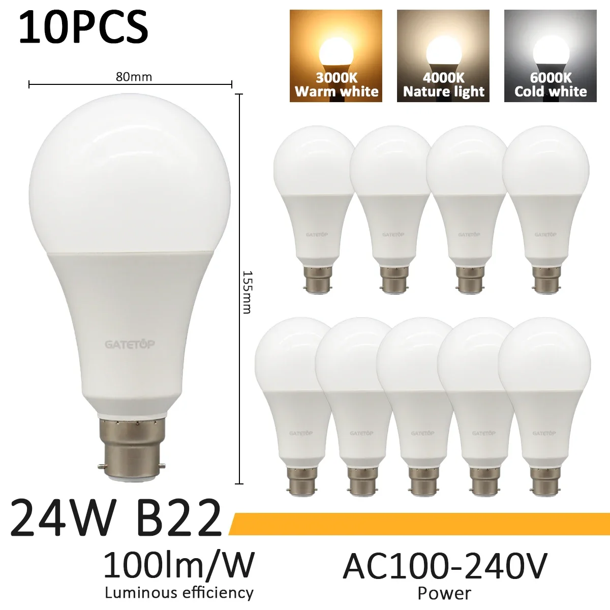 10pcs 24W B22