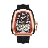 Montre mécanique automatique pour homme HANBORO Racing, boîtier irrégulier, or rose, double tourbillon, cadran rouge ajouré, montre de sport de luxe 985 5