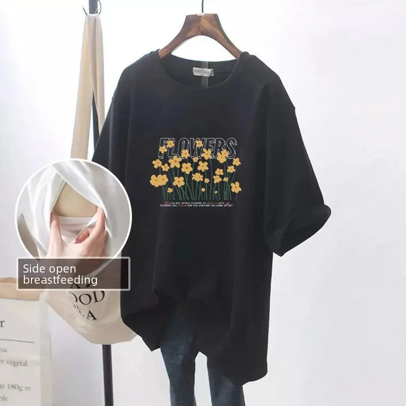 Short-Sleeve Breastfeeding Maternity Loose T-shirt