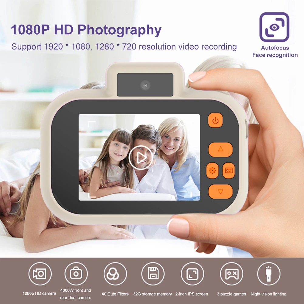 Cartoon Child Camera Educational 2 Inch HD IPS Screen Digital Camera Birthday Gift Kids Digital USB Charging with Lanyard