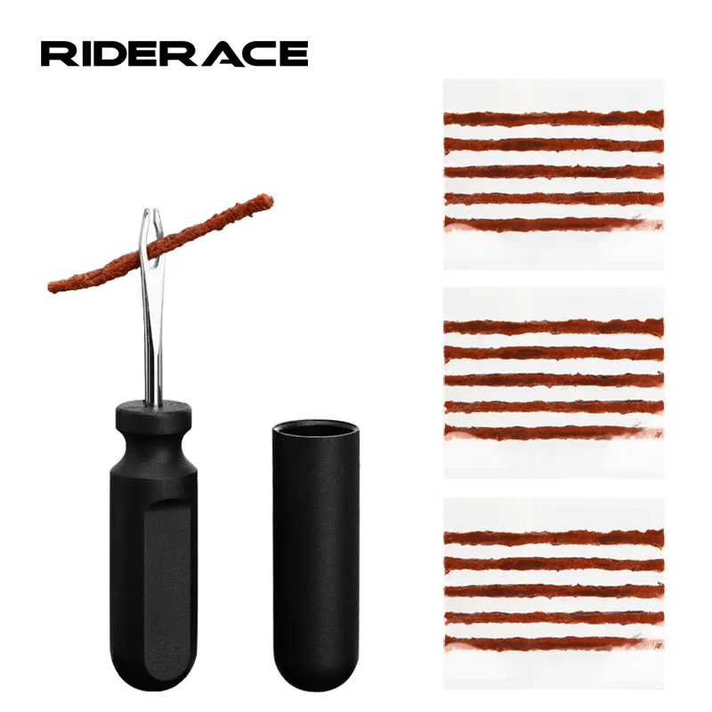 BikeTubelessTireRepairKitWithRubberStripsPortableUrgentGlueFreeRepairRubberStripes