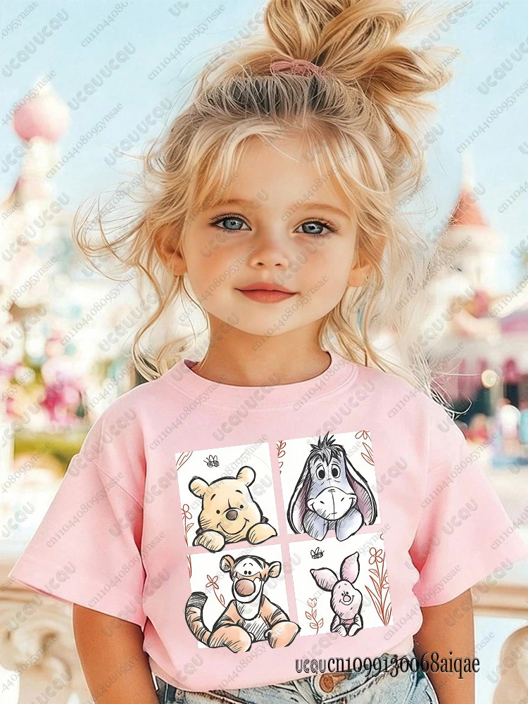 Sommer-T-Shirts mit Cartoon-Motiv „Winnie the Pooh“ für Kinder, lässige O-Ausschnitt-Baumwoll-T-Shirts für Jungen und Mädchen, niedliche T-Shirts, Winnie-T-Shirt
