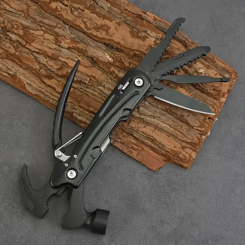 1pc 15 In 1 Multifunctional Hammer Stainless Steel Portable Folding Knife Pliers For Outdoor Survival Camping And Hiking 2
