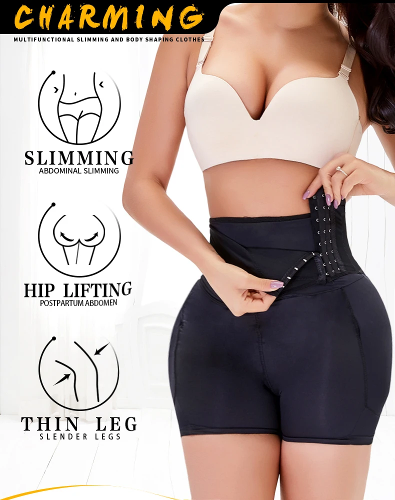 Women's Shapewear Firm Control Seamless Padded Thigh Slimmer High Waist Panties Hip Pads Enhancer Butt Lifter Short Booster 3