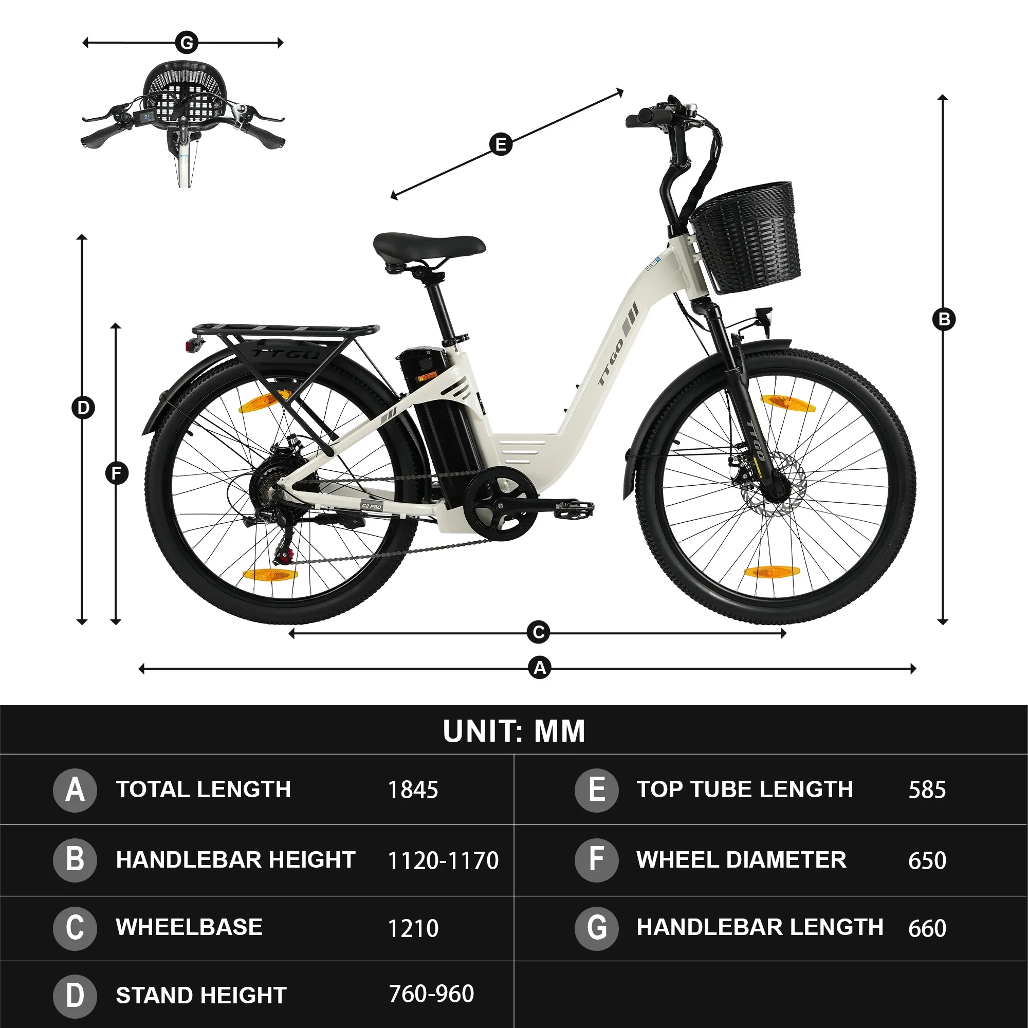 TTGO C2PRO Urban Commuting E-Bike 250W Bürstenloser Motor 36V18Ah Lithium-Akku Elektrofahrrad 26*1,95" Reifen Trip E-Bike – Detail 11