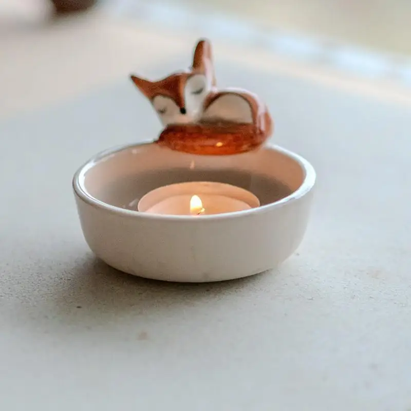 

Sleeping Foxs Candle Holder Resin Animal Candle Holder Animals Figurine Tealight Candlestick Holders DIY Aromatherapy Home Decor