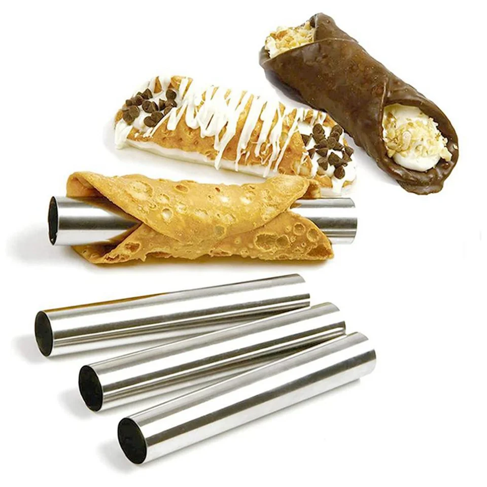 VolksRose 16-Piece Stainless Steel Cannoli Tubes Set - Cone Molds For Cream Horns, Pastry, Pancakes & DIY Desserts (with Brush)