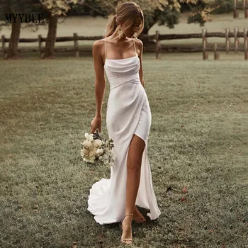 2022 abiti da sposa Sexy semplici abito da sposa a sirena Boho cinghie con spacco alto abiti da sposa bohémien senza schienale Vestidos De Noiva