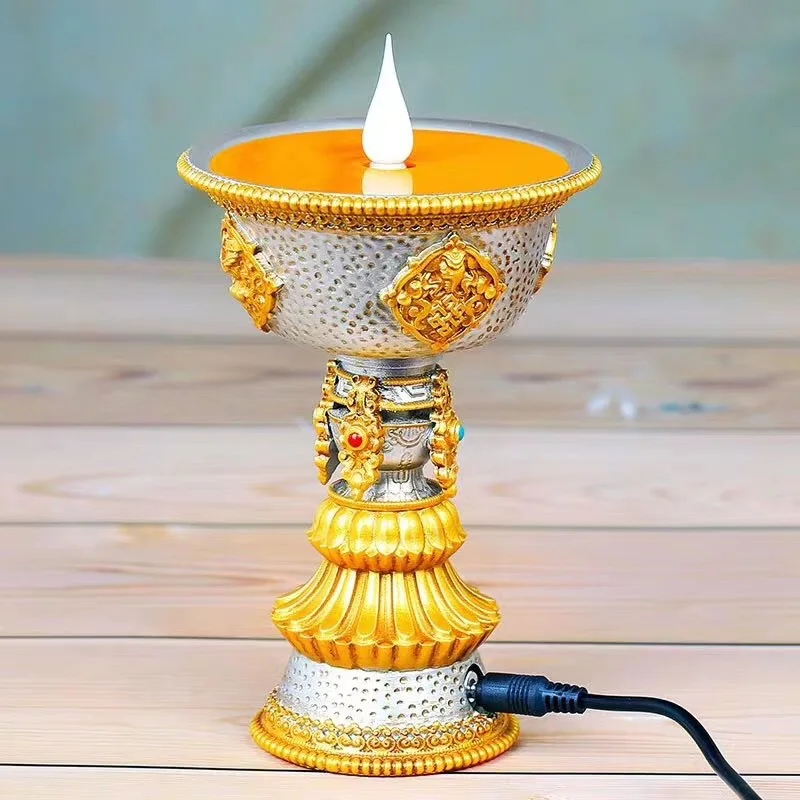 チベットランプ　照明　バターランプ Resin Electric Thailand Butter Candle Lamp and Candlestick