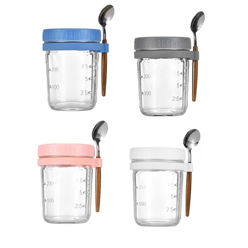 

4 PCS Overnight Oats Containers With Lids And Spoons Glass For Storing Salads, Yogurt,Kia Pudding,Fruits,Etc