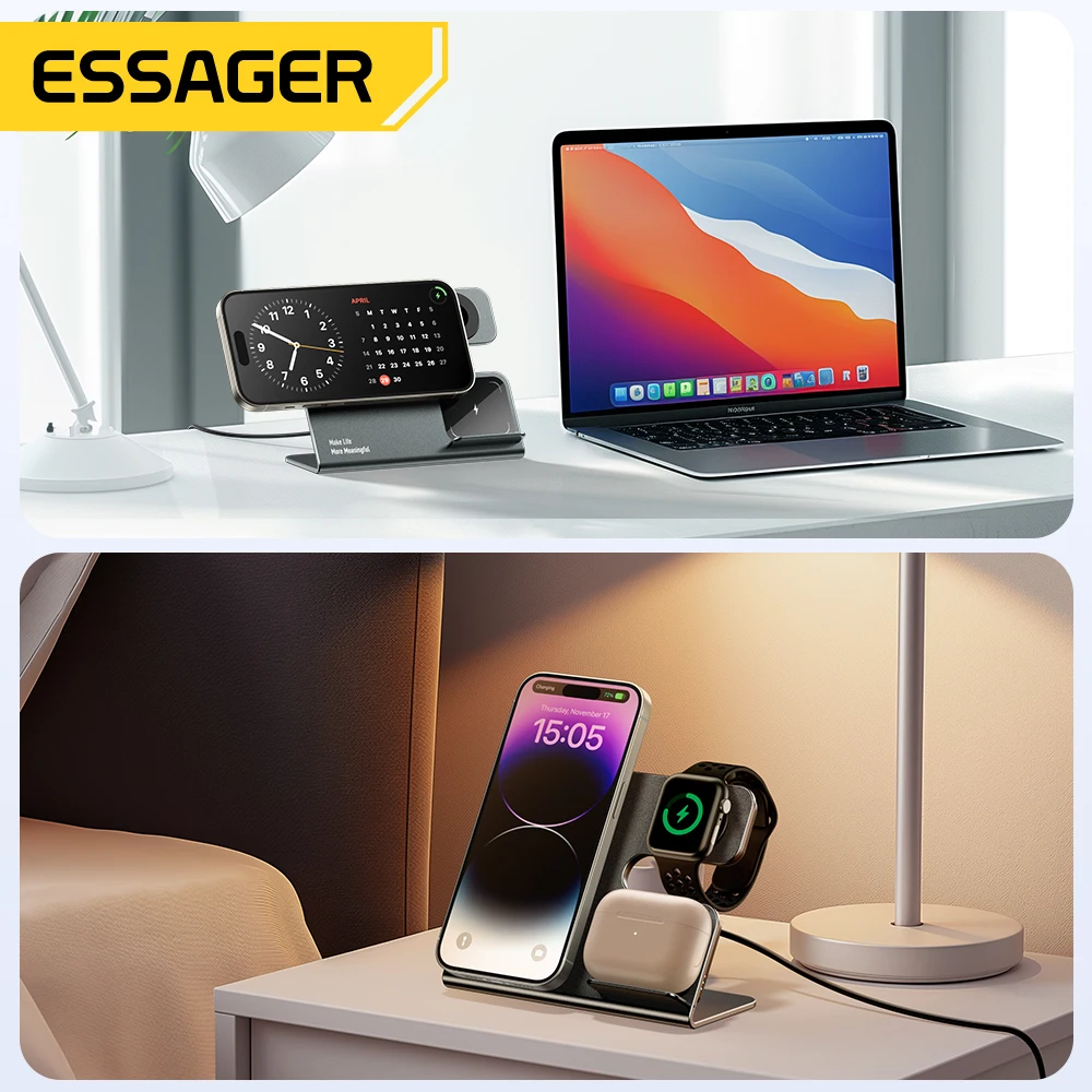 3 in 1 Magnetic Wireless Desktop Charger PD15W Fast Charging Station for iPhone 15 14 13 12 Pro Max Apple Watch Airprods magnetic wireless charger magnetic charging cable