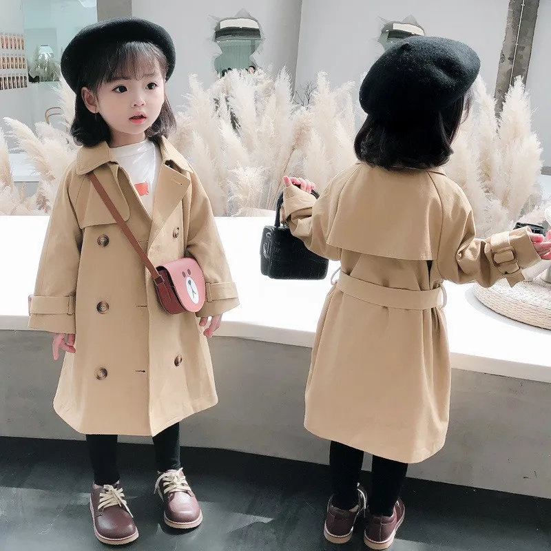 England Style Windbreaker Jacket 1-6 Y Girls Long Trench Coats Girl Fashion Spring Autumn Overcoat New Children's Casual Clothes kids jacket girls trench coats