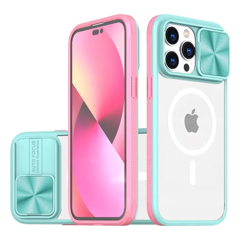 Magnetic Wireless Charging Shockproof Case with Slide Camera Lens Protection