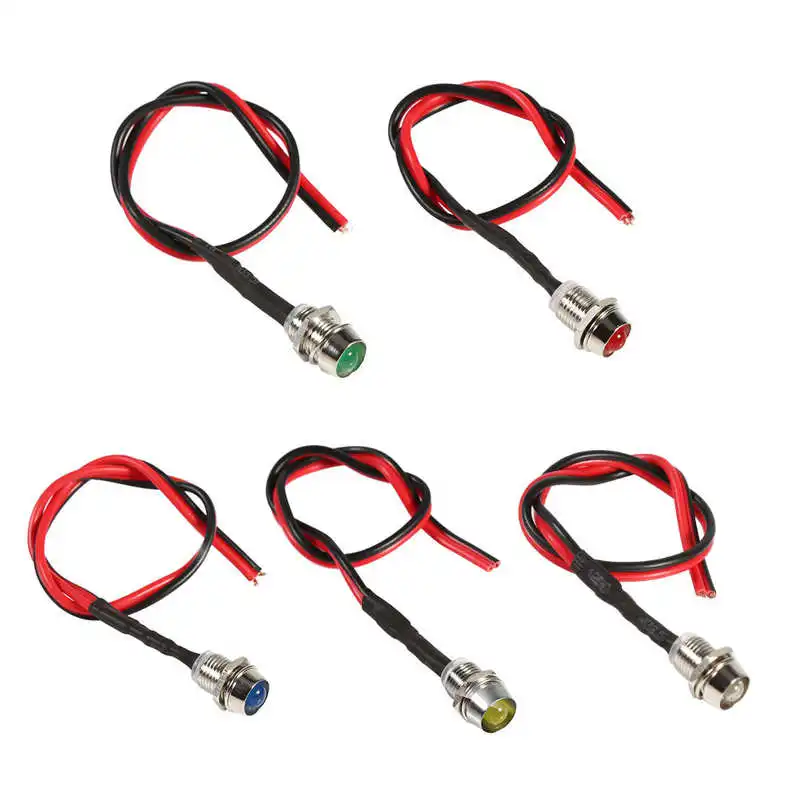 4 Spie LED 12V Per Cruscotto Auto/Furgone - 8mm, Colori Rosso/Verde/Blu/Giallo/Bianco, Cablaggio Incluso