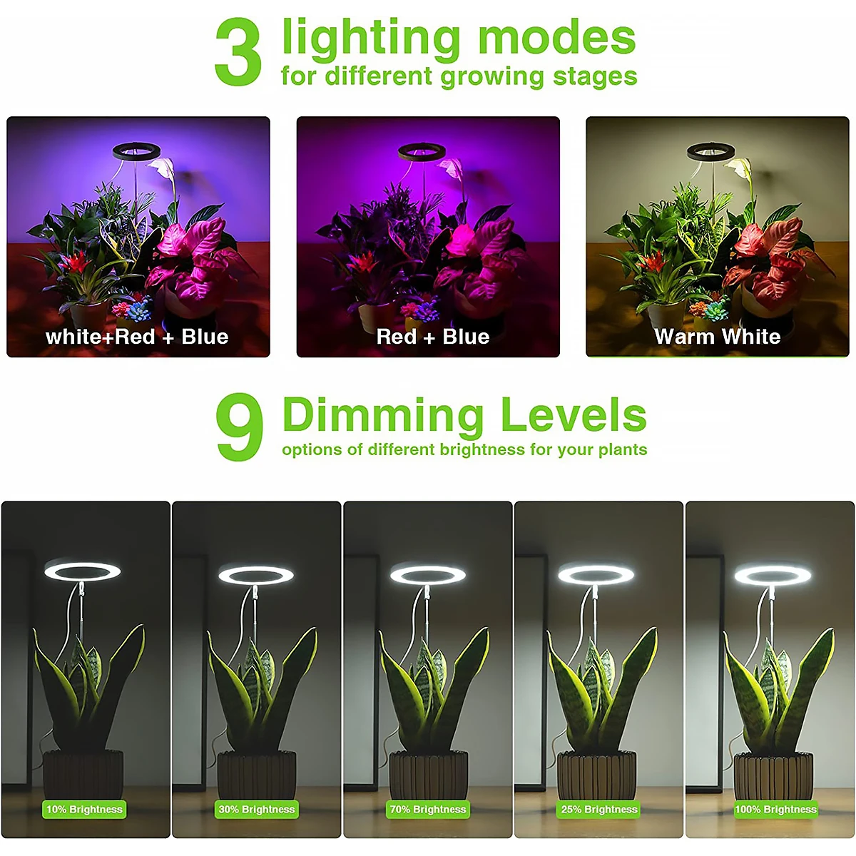 Grow Light Full Indoor Plants Height Adjustable Growing Lamp for Spectrum LED Plant Light with Timer 3/9/12H Dimmable Brightness