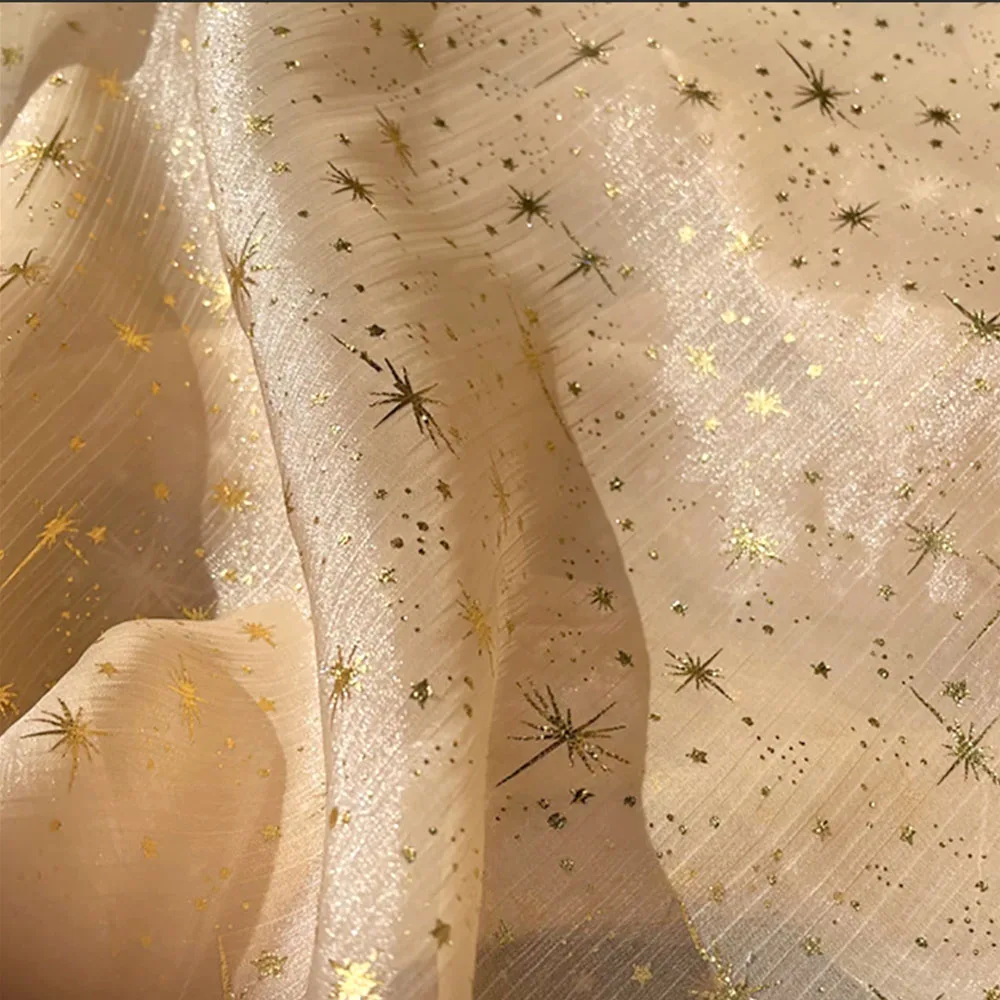 Glitter Shiny Bronzing Star Moon Organza Fabric Gilded Crepe Tulle DIY Sewing Crafts Wedding Birthday Party Backdrop Decoration