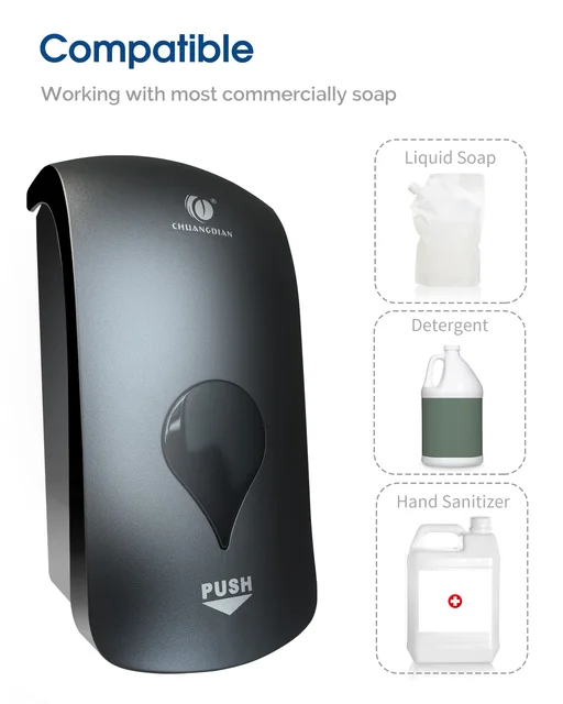 1000ML Foaming Hand SOAP Dispenser Wall Mount ห้องครัวห้องน้ํา Liquid Foam SOAP Dispenser สีขาวสีดําเครื่องจ่ายสบู่พลาสติก 5