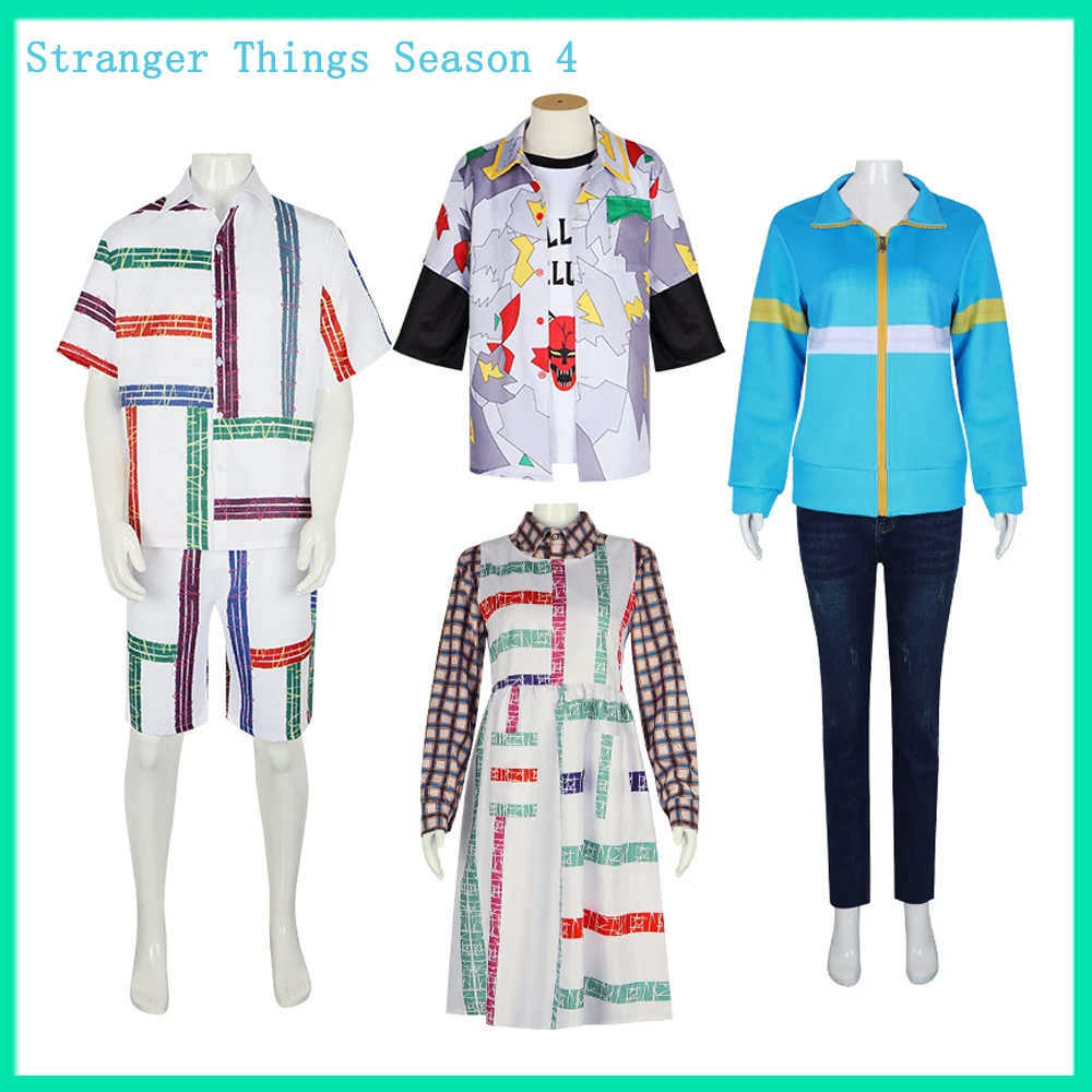 

Stranger Things Season 4 Max Mayfield Dustin Eleven Cosplay Costume Beach Shirt Shorts Dress Shirt Set Outfits Halloween Suit