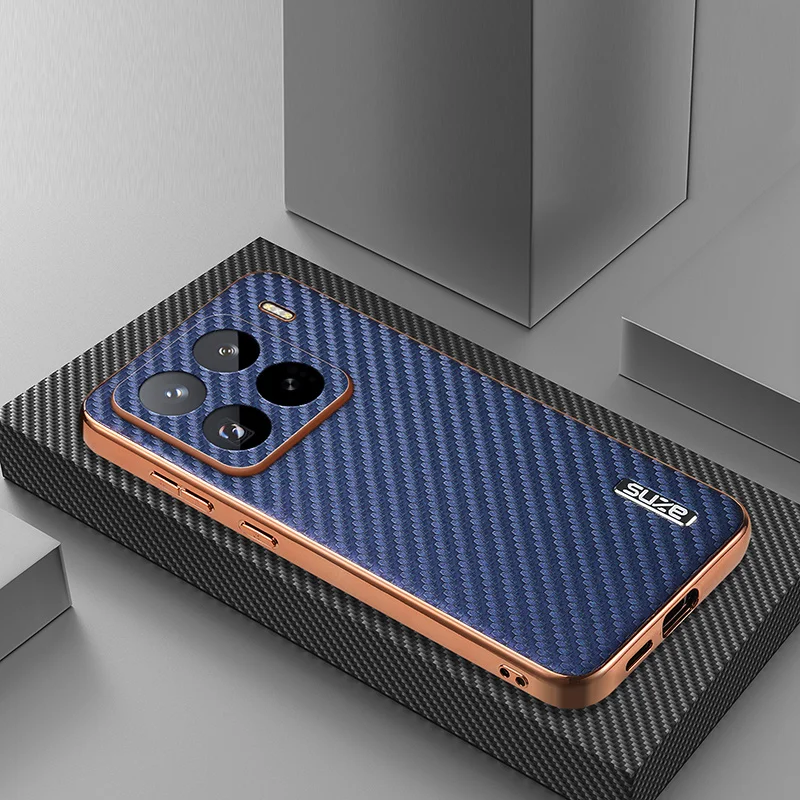 Luxury Carbon Fibre Electroplating Leather Silicone Phone Case Cover