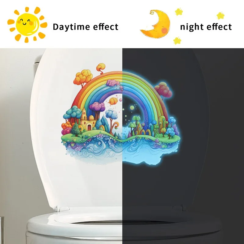 Cartoon dream Rainbow Castle Children's bathroom toilet home decoration wall with glow-in-the-dark stickers self-adhesive