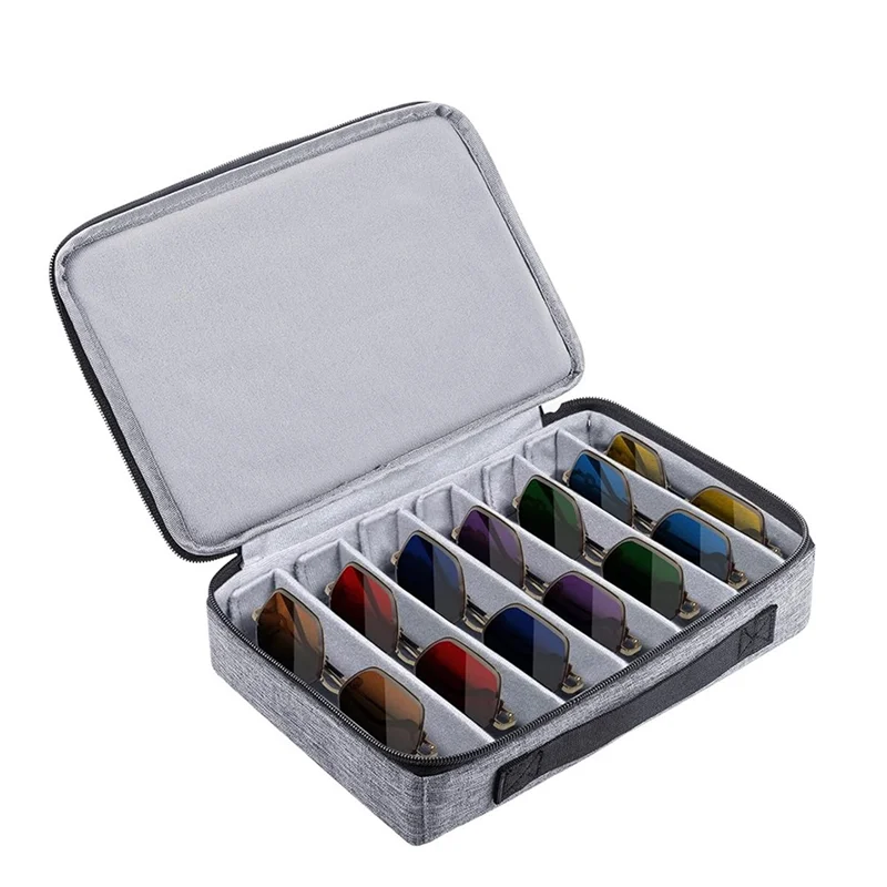 AT05-Portable caixa de armazenamento de óculos com slot ajustável para vários pares, caso organizador de óculos de sol de viagem para homens