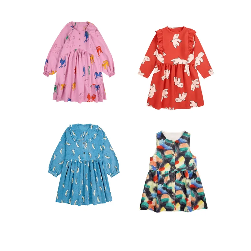 New Autumn Kids Girls Dress Printed bc Long Sleeve Child Dresses Sisters Matching Clothes