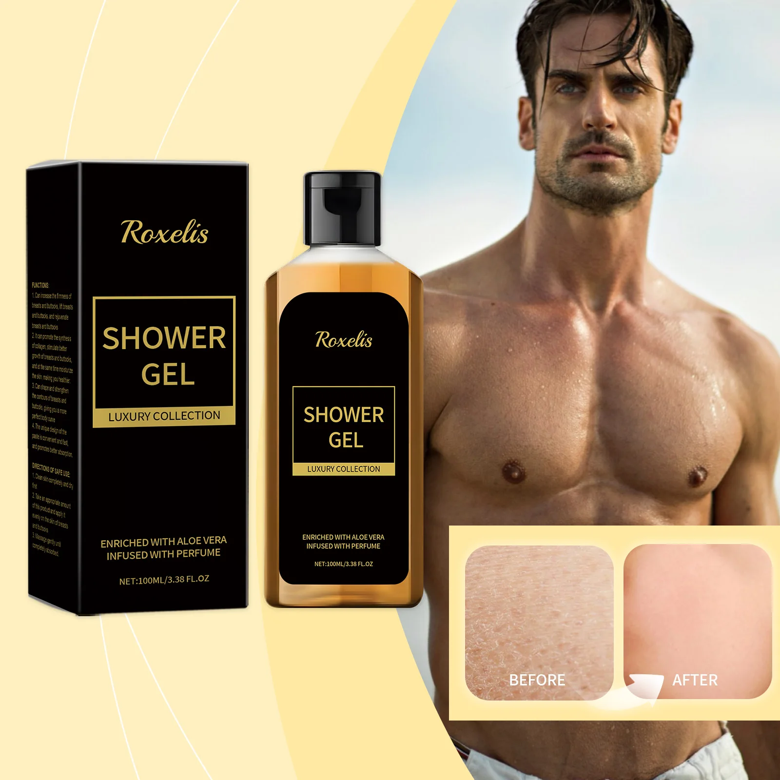 Roxelis Men Shower Wash Pheromone Perfume Shower Gel 100ml Pheromone Shower Gel Aloe Shower Gel Unisex Long-Lasting Freshness 3