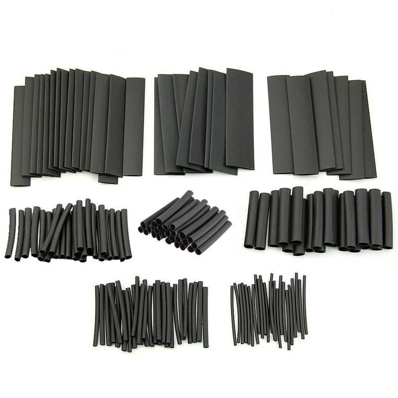 127pcs Heat Shrink Tubing 7.28m 2:1 Black Tube Car Cable Sleeving Assortment Wrap Wire Kit with Polyolefin Tube