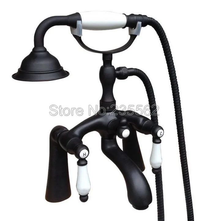 

Black Oil Rubbed Brass Deck Mounted Bathroom Clawfoot Bathtub Mixer Tap With Hand Shower Head Bath & Shower Faucet Ltf514