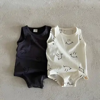 2025 Summer New Baby Sleeveless Bodysuit Cute Cartoon Print Newborn Cotton Clothes Infant Toddler Boy Girl Casual Home Jumpsuit