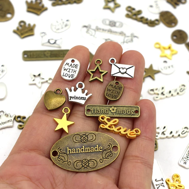 50Pcs Handmade Metal Labels Star Crown Love Hand Made Tags Silver Bronze  Charm Pendant Handmade With Love Tags For Clothing Hats - AliExpress