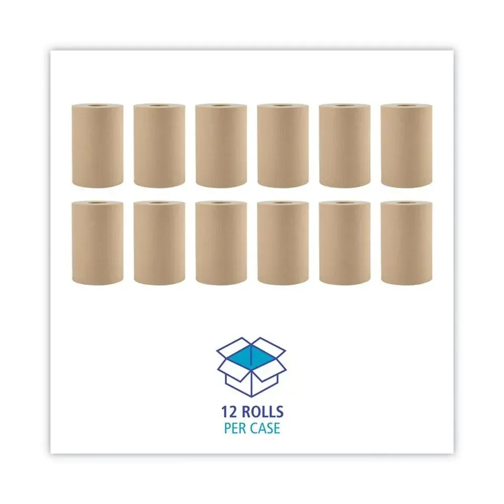 Commercial Paper Towels 1-Ply 8" x 350 ft 12 Rolls Natural Absorbent Hand Washing Use Hardwound Roll Towel Public Restrooms