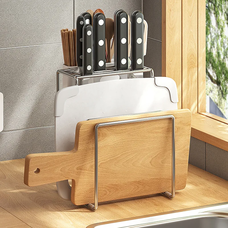 

Многофункциональная кухонная разделочная доска, стеллаж для хранения ножей из нержавеющей стали, кухонные аксессуары